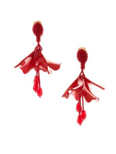 Shop Oscar De La Renta Small Impatiens Clip-on Drop Earrings In Terracotta