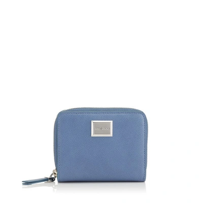 Shop Jimmy Choo Mirose Stone Blue Grainy Calf Leather Small Zip Around Wallet With  Plaque