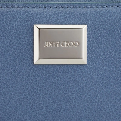 Shop Jimmy Choo Mirose Stone Blue Grainy Calf Leather Small Zip Around Wallet With  Plaque