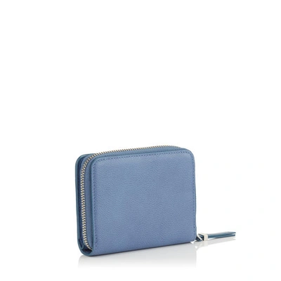 Shop Jimmy Choo Mirose Stone Blue Grainy Calf Leather Small Zip Around Wallet With  Plaque