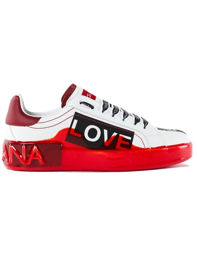 Shop Dolce & Gabbana Love Embossed Logo Sneakers In Scritte Fdo. Bianco