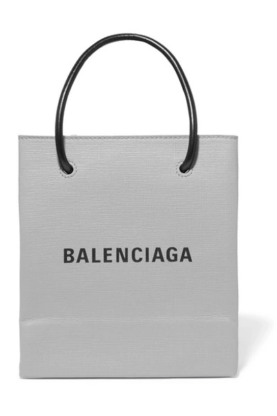Shop Balenciaga Xxs Printed Textured-leather Tote In Gray