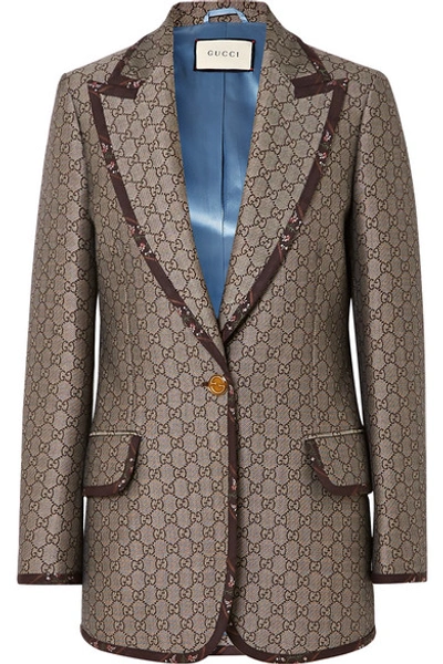 Shop Gucci Cotton And Wool-blend Jacquard Blazer In Brown