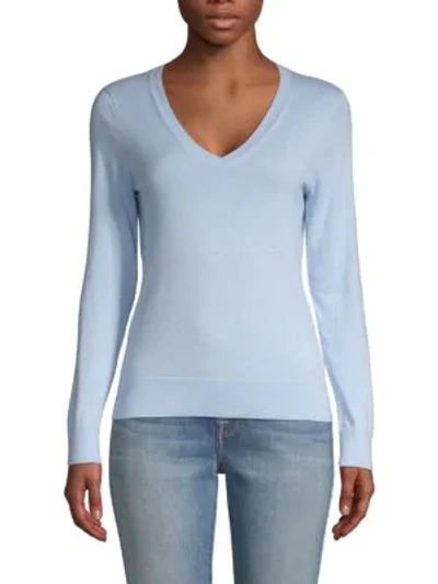 Shop Saks Fifth Avenue Cotton, Silk & Cashmere Blend V-neck Sweater In Chambray Blue
