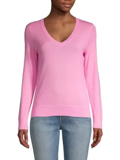Shop Saks Fifth Avenue Cotton, Silk & Cashmere Blend V-neck Sweater In Primrose Pink