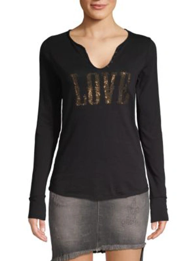 Shop Zadig & Voltaire Embellished V-neck Cotton Top In Black