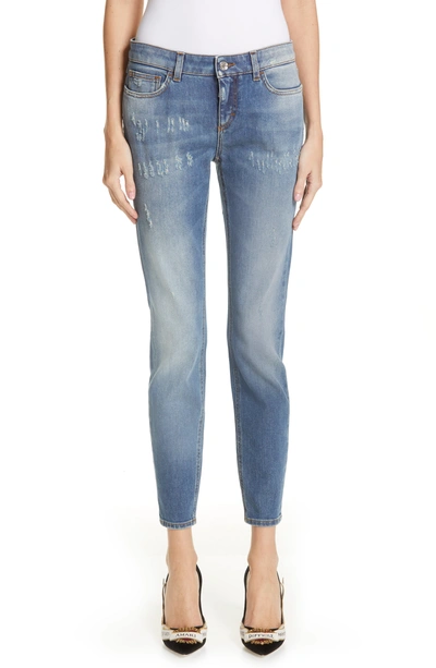 Shop Dolce & Gabbana Logo Plaque Skinny Jeans In B0665 Med Blue