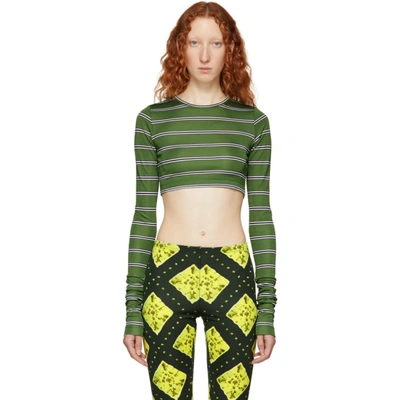 Shop Marc Jacobs Green Redux Grunge Striped Cropped Shirt In 376 Gre/ivo