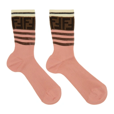 FENDI 粉色“FOREVER FENDI”条纹中筒袜