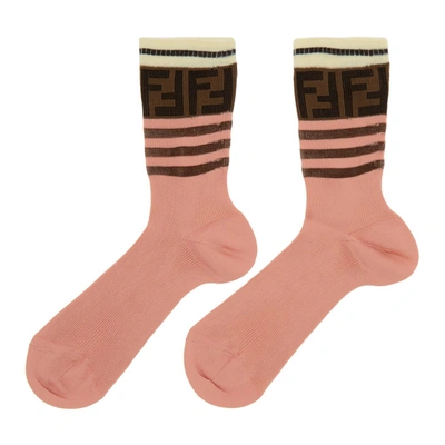 FENDI 粉色“FOREVER FENDI”条纹中筒袜