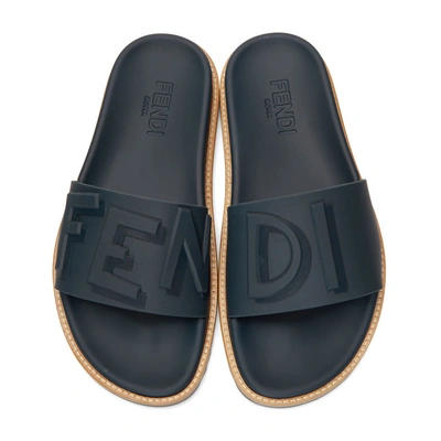 Shop Fendi Navy Logo Slides In F0rbb.blu
