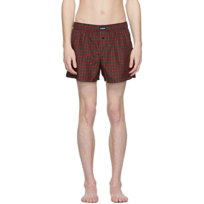 Shop Vetements Red Check Swim Shorts In Redcheck