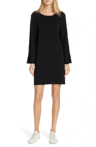 Shop Milly Button Sleeve Shift Dress In Black