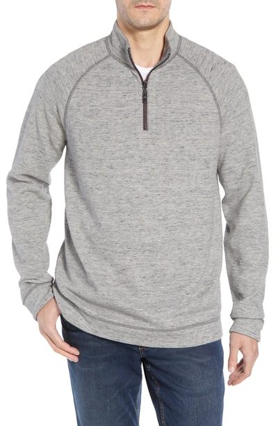 Shop Tommy Bahama On The Doubles Mock Neck Quarter Zip Pullover In Steel Wool Heather