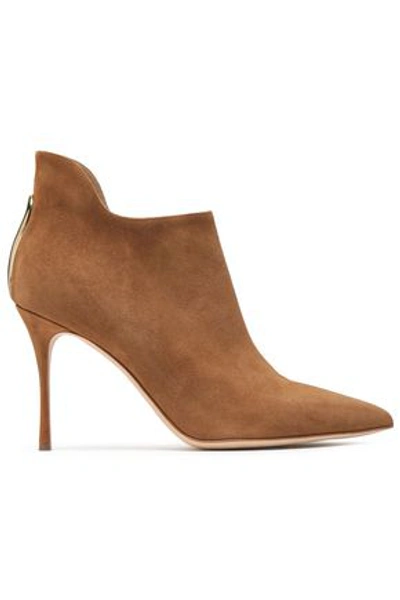 Shop Sergio Rossi Cutout Suede Ankle Boots In Tan