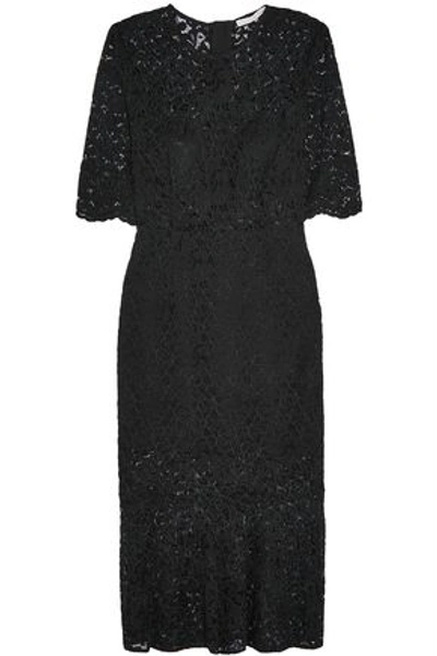 Shop Veronica Beard Woman Linden Fluted Corded Lace Midi Dress Black