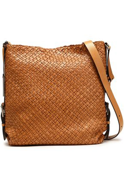 Shop Michael Kors Collection Woman Woven Leather Shoulder Bag Light Brown