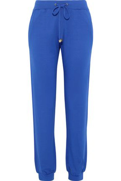 Shop Versace Woman Stretch-jersey Track Pants Royal Blue