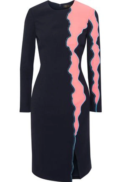 Shop Versace Woman Embroidered Two-tone Midi Dress Navy