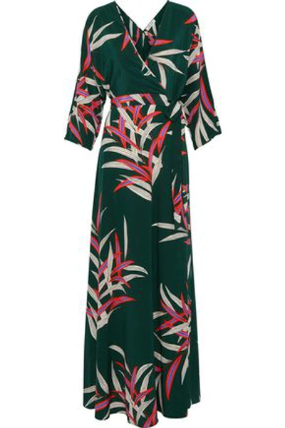 Shop Diane Von Furstenberg Woman Eloise Printed Silk Crepe De Chine Maxi Wrap Dress Dark Green In Petrol