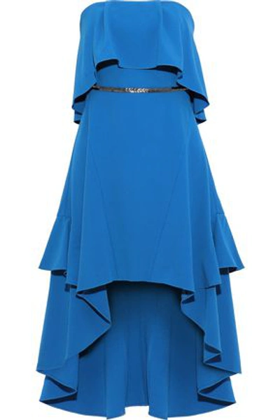 Shop Halston Heritage Woman Strapless Bead-embellished Stretch-crepe Mini Dress Cobalt Blue