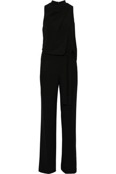 Shop Halston Heritage Draped Stretch-crepe Jumpsuit In Black