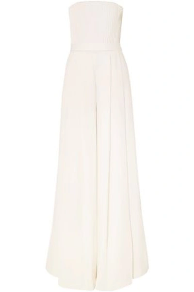 Shop Brandon Maxwell Strapless Pintucked Crepe Jumpsuit In Ivory