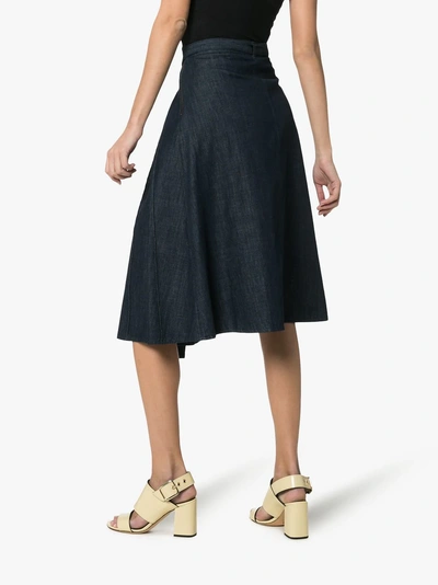 Shop Marni Denim Belted Side Pleat Skirt In Steelblue