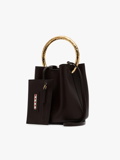 Shop Marni Black Pannier Leather Bucket Bag In 00m98 Black