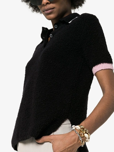 Shop Marni Contrast Cuff Fluffy Polo Shirt In Black