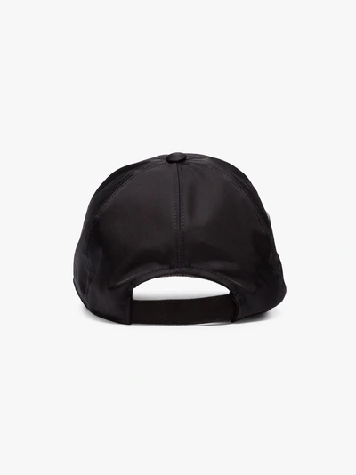 Shop Prada Nylon Baseball Cap With Saffiano Leather Logo Patch In Black