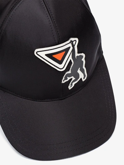 Shop Prada Nylon Baseball Cap With Saffiano Leather Logo Patch In Black