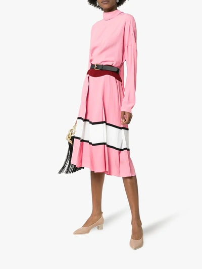 Shop Marni Contrast Waist Pleated Skirt Midi Dress In Pink Clematis