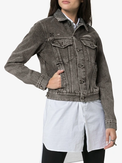 Shop Off-white Bleached Caban Denim Jacket In Grey