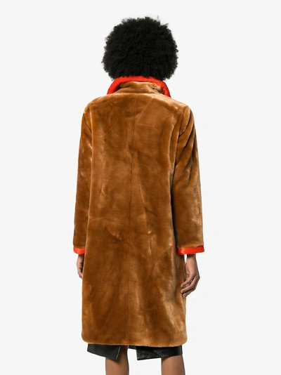 Shop Stand Studio Stand Chantal Faux Fur Trimmed Teddy Coat In Camel/red