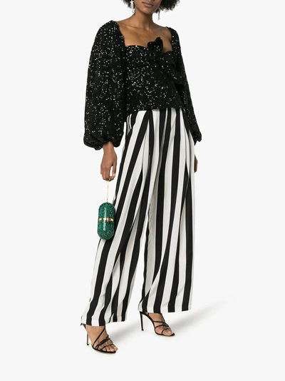 Shop We Are Leone Tie Waist Striped Silk Trousers In Black/white