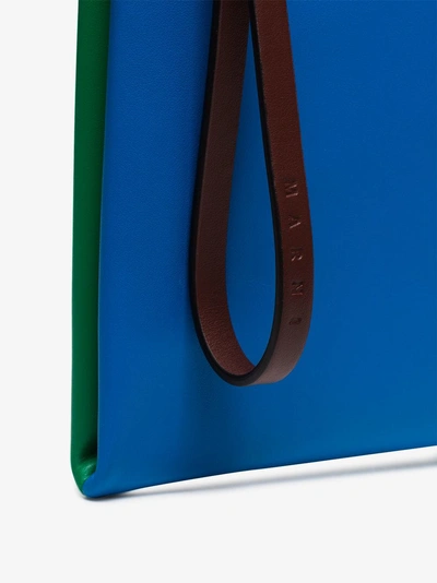 Shop Marni Blue And Green Leather Pouch In Z2a87 Blue Green