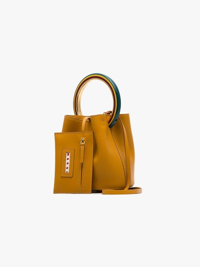Shop Marni Brown Pannier Leather Resin Hoop Bracelet Bag In 00y66 Brown