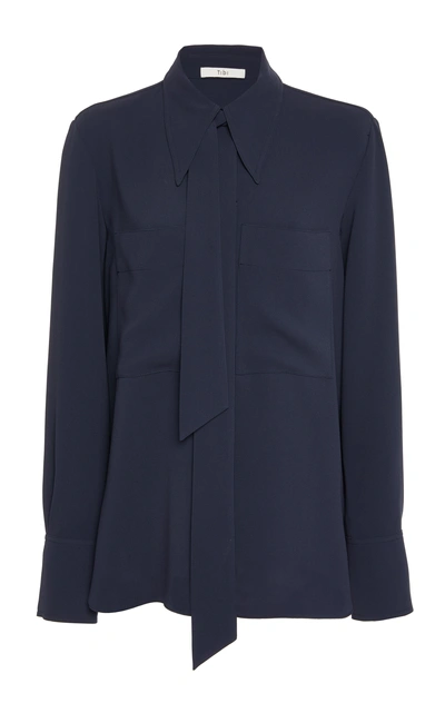Shop Tibi Collared Crepe Blouse In Navy