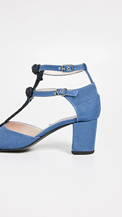 Shop Leandra Medine T-strap Rope Mid Heels In Blue