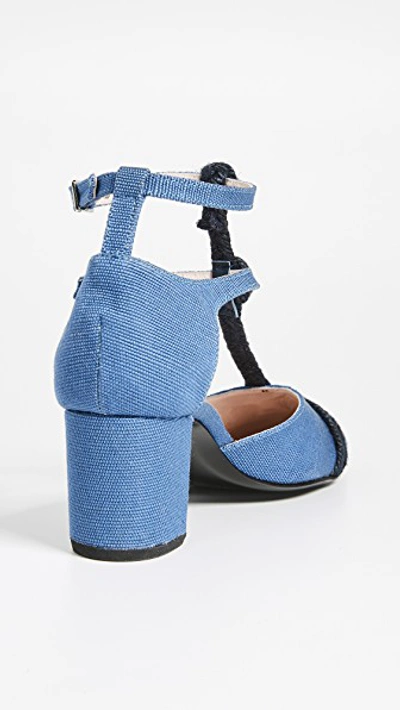 Shop Leandra Medine T-strap Rope Mid Heels In Blue