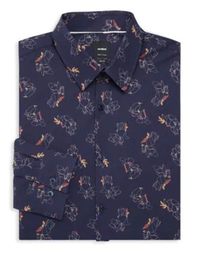 Shop Strellson Slim-fit Floral Dress Shirt In Navy