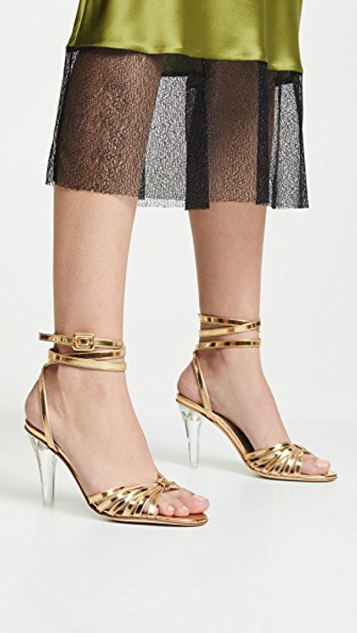 Shop Leandra Medine Caged Heeled Sandals In Gold