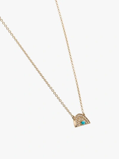 Shop Andrea Fohrman 18k Yellow Gold Diamond And Turquoise Rainbow Necklace In Blue