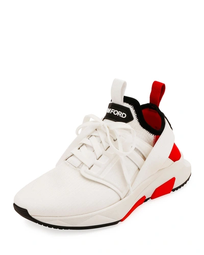 Shop Tom Ford Men's Runner Athletic Shoes In White/red