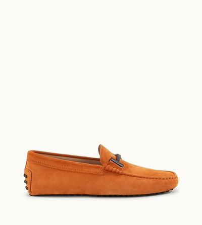 Shop Tod's Gommino Driving Shoes In Suede In Orange
