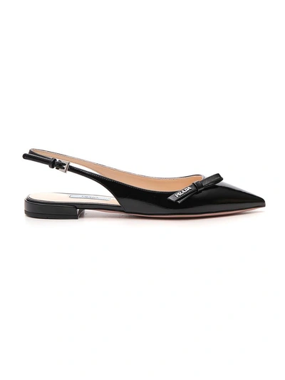 Shop Prada Slingback Patent Leather Flat Shoes In Black