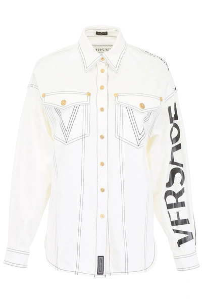 Shop Versace Shirt With Logo In White Black|bianco
