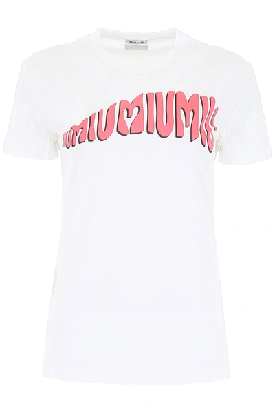 Shop Miu Miu Psychedelic Logo T-shirt In Bianco|bianco