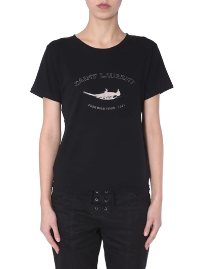 Shop Saint Laurent T-shirt With Free Bird Tour Printing In Nero